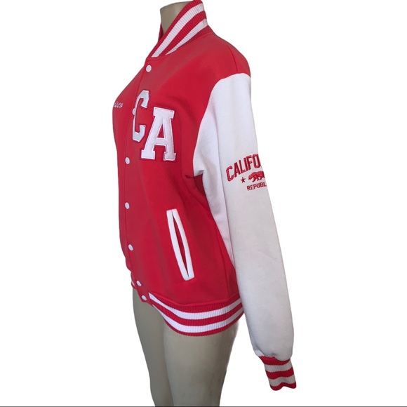 San Francisco Letterman Varsity Jacket California Coral Fuchsia Pink Coat - Picture 9 of 15